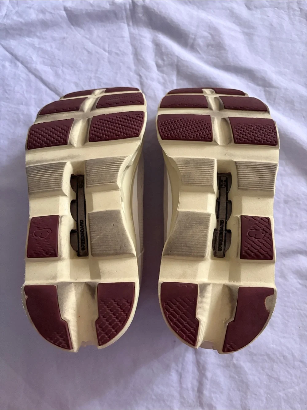 On Running Cloudmonster Sneakers in Cream with Yellow and Maroon Accents
